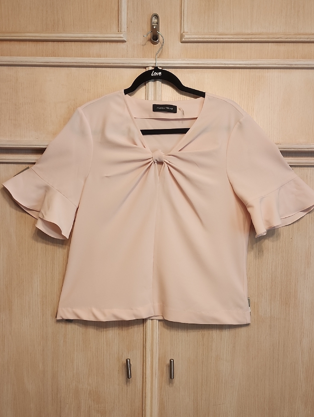 Ivanka Trump Knot-Front Ruffle Sleeve Blouse Blush Sz L